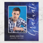 Blauer Nebel Raum Stilvoll Moderner Foto Abschluss Weinetikett (Einzelnes Label)