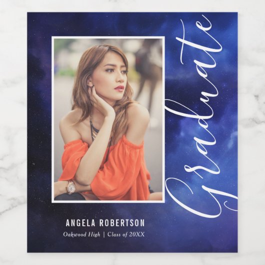 Blauer Nebel Raum Stilvoll Moderner Foto Abschluss Weinetikett (Einzelnes Label)