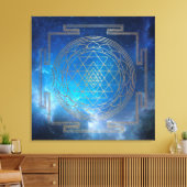 Blauer Nebel Sri Yantra - Wrapped Canvas Leinwanddruck (Insitu (Wohnzimmer))