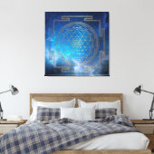 Blauer Nebel Sri Yantra - Wrapped Canvas Leinwanddruck (Insitu (Schlafzimmer))