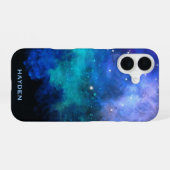 Blauer Nebulous Cool Galaxy Personalisiert iPhone 16 Hülle (Rückseite (Horizontal))