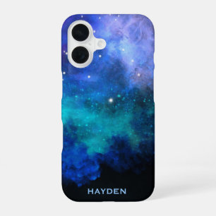 Blauer Nebulous Cool Galaxy Personalisiert iPhone 16 Hülle