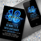 Blauer Neon 18. Geburtstag Einladung