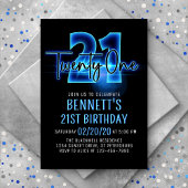 Blauer Neon 21. Geburtstag Einladung