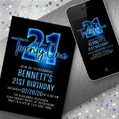 Blauer Neon 21. Geburtstag Einladung