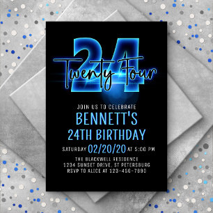 Blauer Neon 24. Geburtstag Einladung