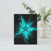 Blauer Neon Glows Pentagram - Heidensymbol Postkarte (Stehend Vorderseite)