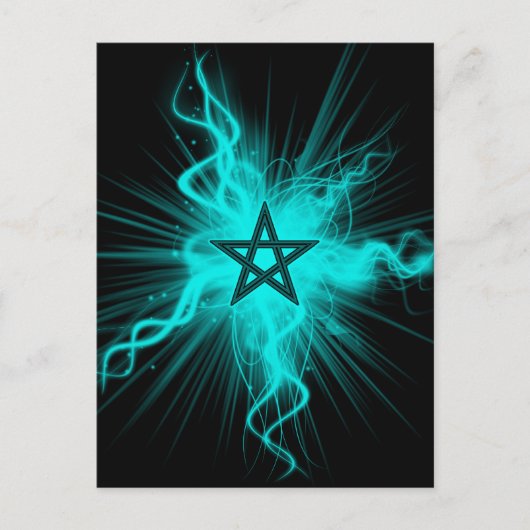 Blauer Neon Glows Pentagram - Heidensymbol Postkarte (Vorderseite)