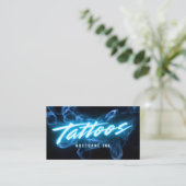 Blauer Neon & Smoke Tattoo Künstler QR Code Visitenkarte (Stehend Vorderseite)