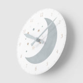 Blauer neutraler Wasserfarbenfroher Mond und Stern Runde Wanduhr (Winkel)