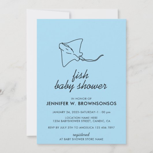 Blauer Niedlicher Fisch Einladung (Vorderseite)