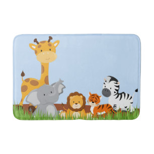 Blauer Niedlicher Jungle Baby Tiere Bademast Badematte