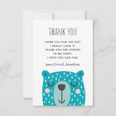 Blauer niedlicher lustiger Bär. Kindermädchen Gebu Dankeskarte (Vorderseite)