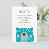 Blauer niedlicher lustiger Bär. Kindermädchen Gebu Dankeskarte (Stehend Vorderseite)