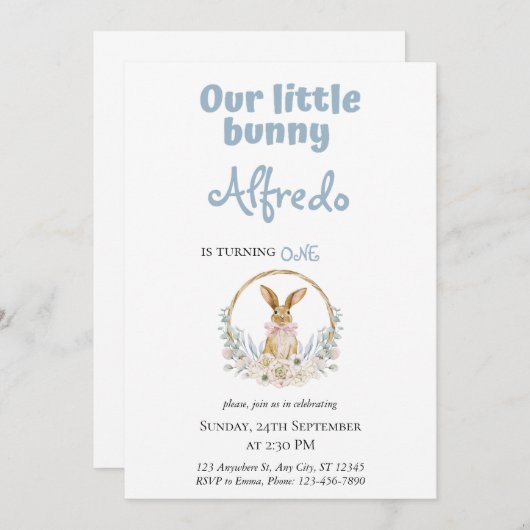 Blauer niedlicher Ostersonnengeburt Einladung (Vorne/Hinten)