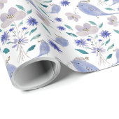 Blauer Niedlicher Sparrow mit Blume-Hut Geschenkpapier (Rolleneckpunkt)