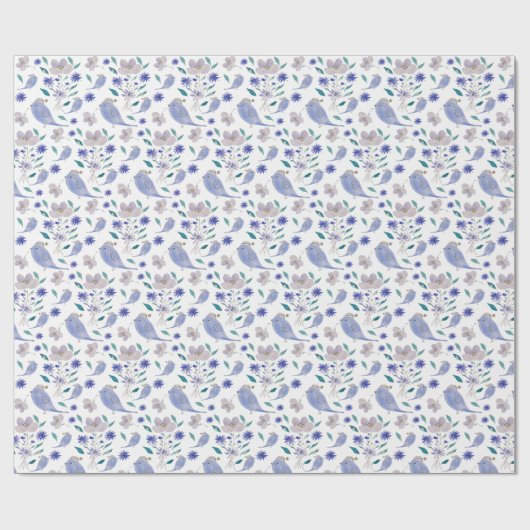 Blauer Niedlicher Sparrow mit Blume-Hut Geschenkpapier (Flach)