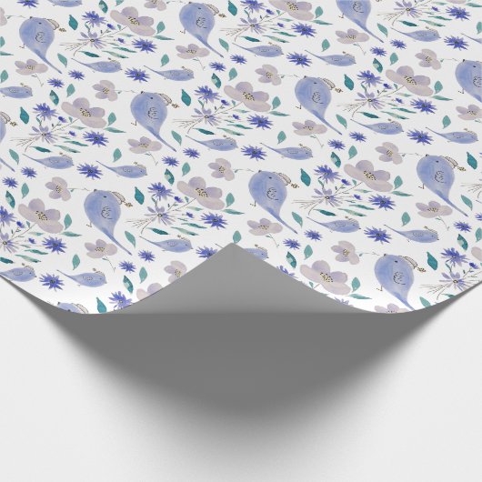 Blauer Niedlicher Sparrow mit Blume-Hut Geschenkpapier (Ecke)