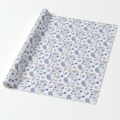 Blauer Niedlicher Sparrow mit Blume-Hut Geschenkpapier (Ungerollt)