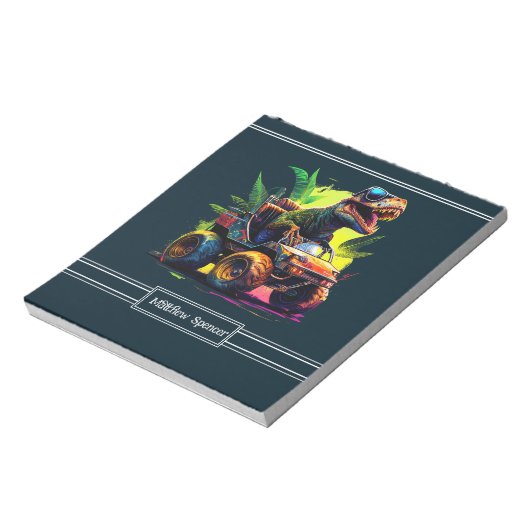 Blauer Niedlicher T-Rex Reitmonster Truck Dinosaur Notizblock (Rotiert)