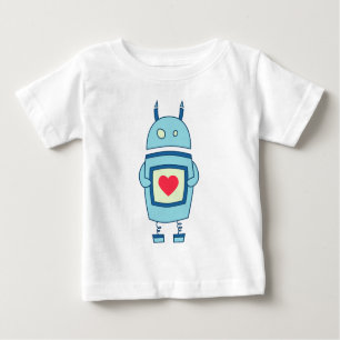 Blauer niedlicher unbeholfener Roboter mit Baby T-shirt