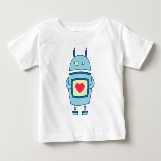 Blauer niedlicher unbeholfener Roboter mit Baby T-shirt (Vorderseite)