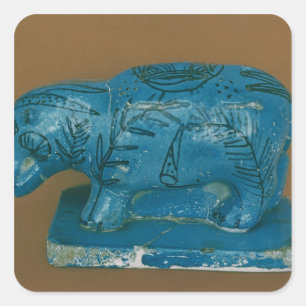 Blauer Nilpferd mit schwarzer Dekoration Quadratischer Aufkleber
