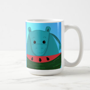 Blauer Nilpferd mit Wassermelonen-Scheibe Kaffeetasse
