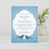 Blauer Nouveau Blumenrahmen Brautparty einladen Einladung (Stehend Vorderseite)