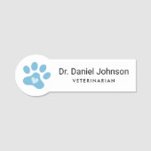 Blauer oder farbiger Pfotendruck mit Herz-Tierarzt Namensschild (Vorderseite)