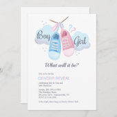Blauer oder rosa Baby Shoes Gender Reveal Einladung (Vorne/Hinten)