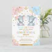 Blauer oder rosa Elephant Gender Reveal Baby Showe Einladung (Stehend Vorderseite)