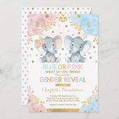 Blauer oder rosa Elephant Gender Reveal Baby Showe Einladung (Vorne/Hinten)