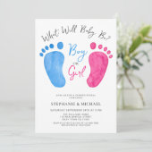 Blauer oder rosa Geschlecht bei Jungen oder Mädche Einladung (Stehend Vorderseite)