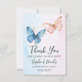 Blauer oder rosa Geschlecht offenbart Baby Shower  Dankeskarte (Vorderseite)