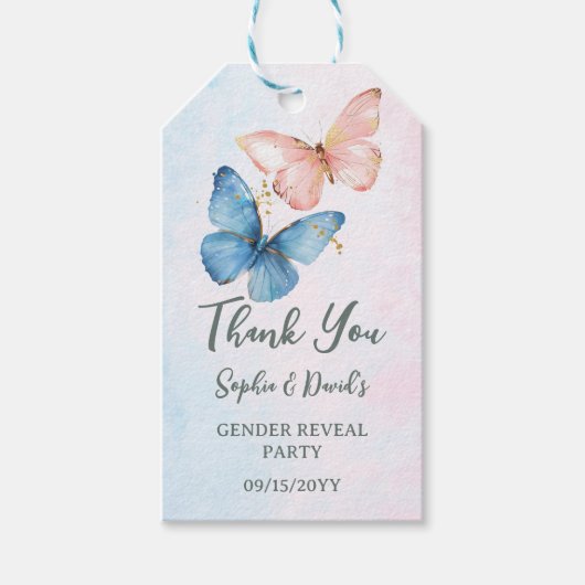 Blauer oder rosa Geschlecht offenbart Baby Shower Geschenkanhänger (Vorderseite)