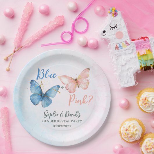 Blauer oder rosa Geschlecht offenbart Baby Shower  Pappteller (Party)