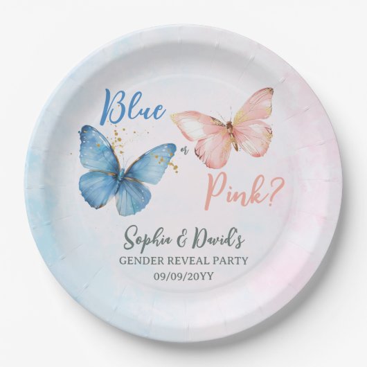 Blauer oder rosa Geschlecht offenbart Baby Shower  Pappteller (Vorderseite)