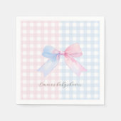 Blauer oder rosa Gingham Bow Gender Reveal Baby Sh Serviette (Vorderseite)