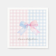 Blauer oder rosa Gingham Bow Gender Reveal Baby Sh