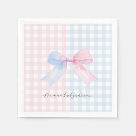 Blauer oder rosa Gingham Bow Gender Reveal Baby Sh Serviette
