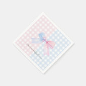 Blauer oder rosa Gingham Bow Gender Reveal Baby Sh Serviette (Ecke)