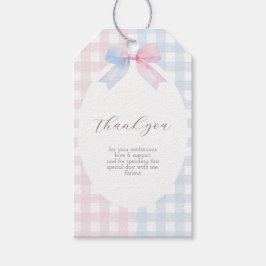 Blauer oder rosa Gingham Bow Rectangle Favor Tag Geschenkanhänger