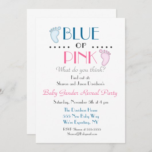 Blauer oder rosa Hinweis auf das Geschlecht der Ba Einladung (Vorne/Hinten)