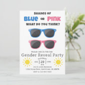 Blauer oder rosa Sonnenbrille Sommergenderenthüllu Einladung (Stehend Vorderseite)