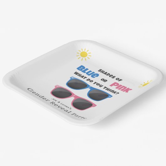 Blauer oder rosa Sonnenbrille Sommergenderenthüllu Pappteller (Gewinkelt)