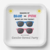 Blauer oder rosa Sonnenbrille Sommergenderenthüllu Pappteller (Vorderseite)
