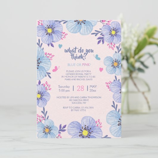 Blauer oder rosafarbener Bluterguss Einladung (Stehend Vorderseite)