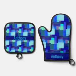 Blauer Ofen - Mitt und Topf Ofenhandschuh & Topflappen-Set