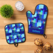 Blauer Ofen - Mitt und Topf Ofenhandschuh & Topflappen-Set (Oben Unten)